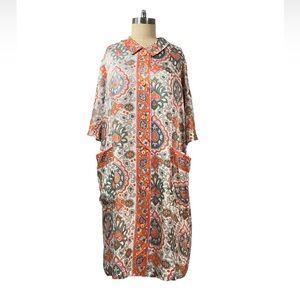 Vintage house coat in pastel print pattern by Evelyn Parson, Emilio Pucci style